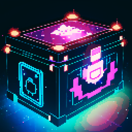 lootbox, outerspace, the heavens, sei network symbol, pixel art, sRGB, glowing celestial treasure chest