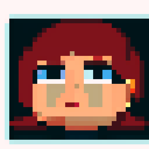 redhead girl standing still; pixel art