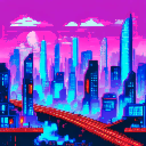 dystopian nighttime city scape.16-bit sega genesis era and color palette