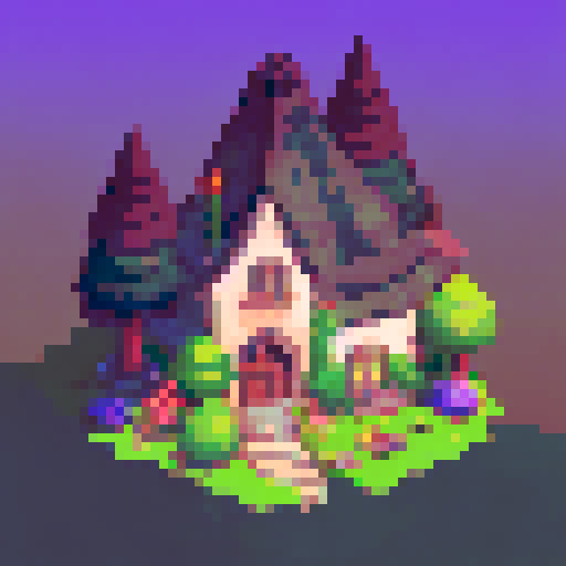 old laboratory on the top of the hill, sunset, trees on the sides