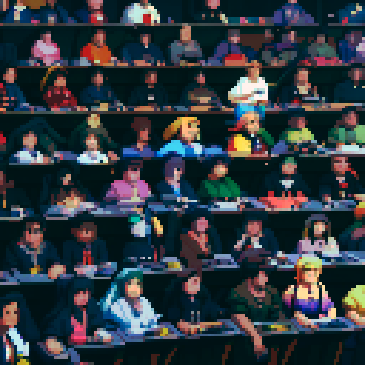 Wide shot of delegates arguing inside of German Federal Parliament, live TV coverage, vibrant colors, pixelated details, retro video game aesthetic, animated pixel art, intricate pixel patterns, dynamic lighting, immersive atmosphere, animated gestures, traditional German clothing, historical significance