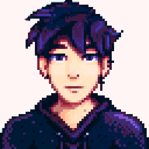 front facing portrait, young white male with white fluffy hair, green eyes, scars, freckles, pixel art in Stardew Valley style, wheelchair-user.