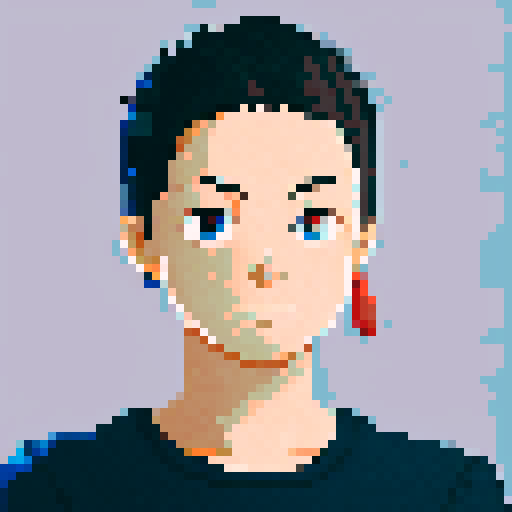 Cartoonish pixel art profile picture, server room background