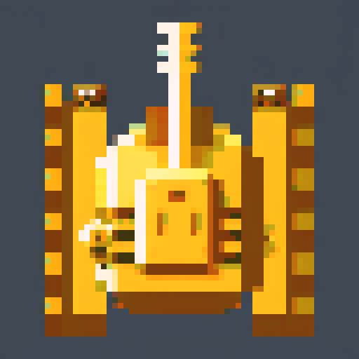 small tank, top-view, game sprite, 32x32 pixel art, sRGB, 2d game art, close up, yellow main color, double turret, longer cannons, tracks, tranparent background, game sprite, symmetry