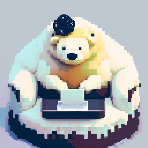 Create a polar bear who is a crypto investor. He is very rich wears jewelry and designer clothes. He is on his phone in his luxury home.
