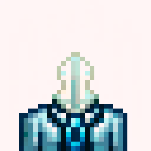 skillful, armored warrior with a fierce expression, metallic silver and gold details, intricate engravings, glowing blue gemstone accents, dramatic lighting, sharp edges and angles, intense shadows, pixelated textures, vibrant colors, dynamic pose, detailed facial features, focused gaze, immersive depth