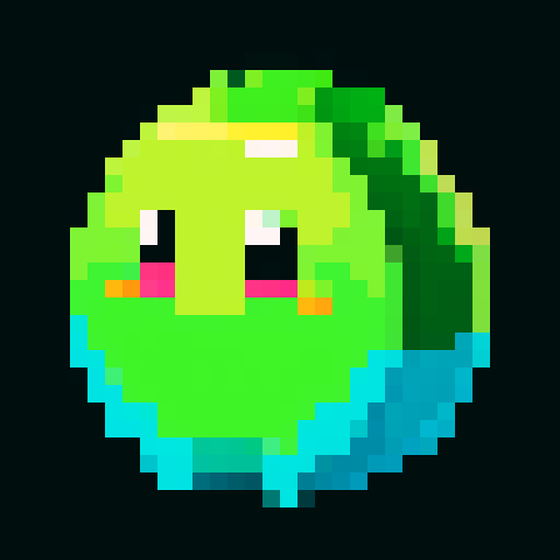 basic small slime, vibrant colors, 8-bit aesthetic, smooth curves, glossy texture, shiny surface, retro video game vibes, limited color palette, low resolution, blocky pixels, glowing highlights, pixelated shading, nostalgic art style