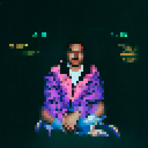 pixelated, vibrant colors, retro aesthetic, glitch effects, neon lights, 80s inspired, dreamlike, distorted, surreal, pastel hues, geometric patterns, digital art, trippy, futuristic, cyberpunk vibes, kaleidoscopic, holographic, electric energy, symmetrical composition, iridescent, lo-fi, nostalgic, abstract, mesmerizing visual, vibrant gradients, glitchy transitions, ethereal, otherworldly atmosphere