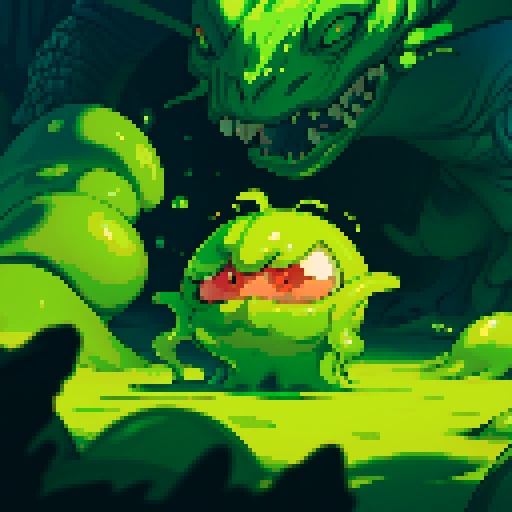 slimy, green, tentacled, amorphous, vibrant, slime monster, sRGB, pixel art