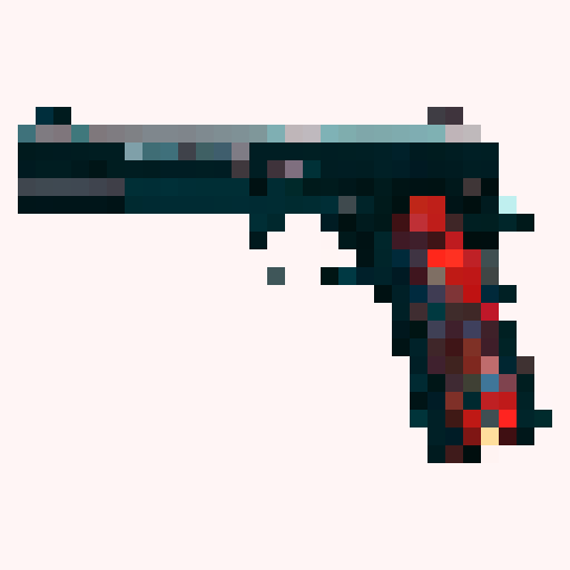 M1911 pistol, rotate barrel to top left corner, pixel art, centered