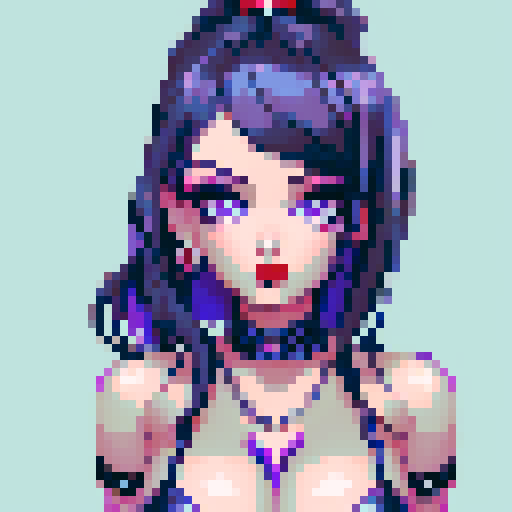 curvy, cute, goth girl,  black hair, purple eyeshadow, red lipstick. wearing bikini. glamour shot.