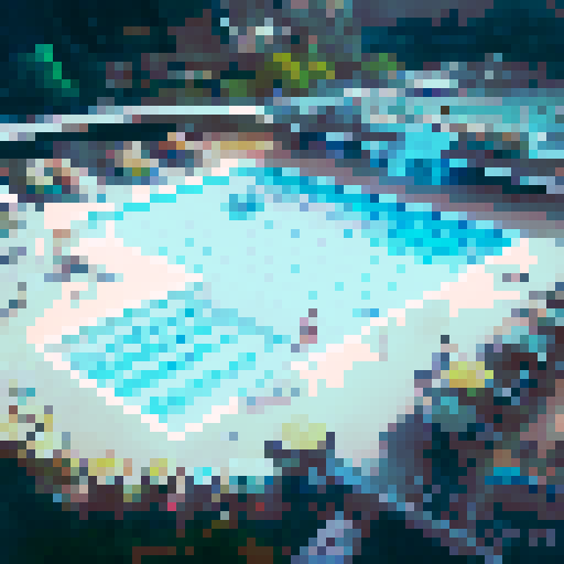 digital illustration, pool facility, representing summer, colorfull