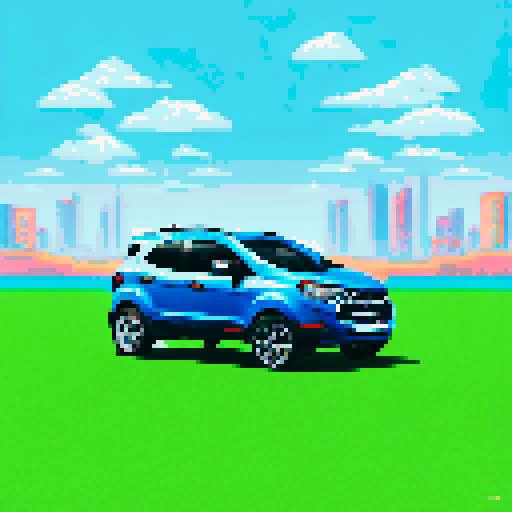 Photorealistic, centered Ford Ecosport in a three quarter view, right wheel in front, clean background, pixel art style with sRGB colors