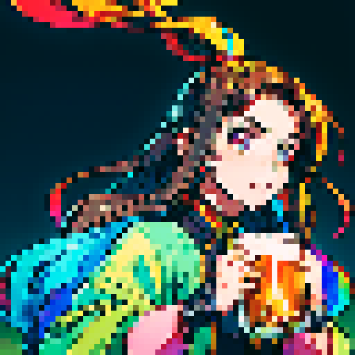handsome, long-haired guy, vibrant colors, detailed pixel art, sRGB, beer