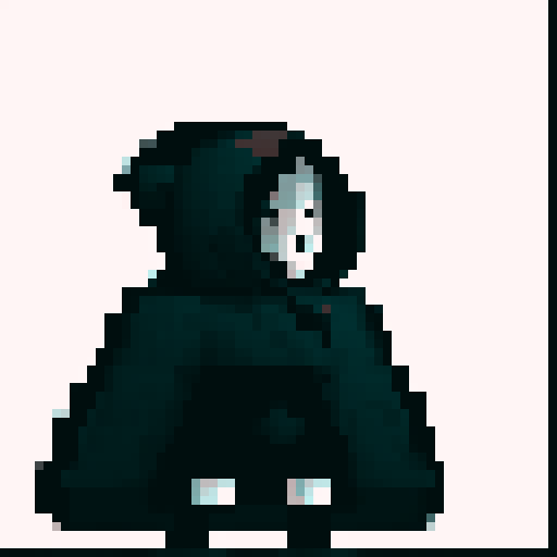 nude, skull-headed figure, hooded sweater, greyscale, monochrome, 1girl, mask covering entire face, sharp lines, sharp pixels, pixel art, sRGB