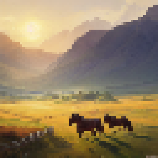 Rohan's vast grasslands stretch to the horizon, dotted with galloping horses and armored riders, as the sun sets behind the mountains, casting a warm, orange glow on the medieval castle in the distance, all depicted in a realistic, oil painting style.