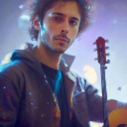 "Hyper realistic art"
    
Paco de lucia: Flamenco guitar, with fingers twirling and tapping in a passionate dance, amidst a burst of vivid colors and dramatic lighting."