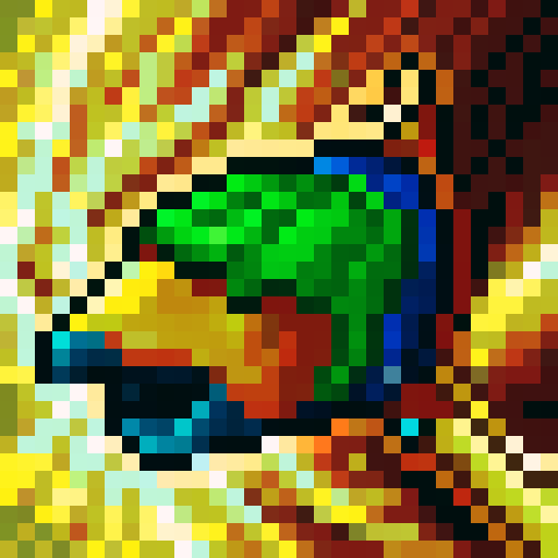 cute amazon river dolphin, vibrant colors, pixelated waves, lush green rainforest, sRGB, pixel art, tropical sunset, sparkling river, misty waterfall, mist-covered mountains, serene landscape