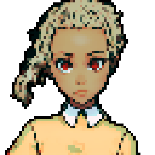 Teenage black girl with light brown hair and red eyes