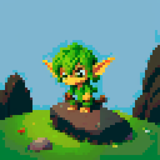 Cute goblin elf hiding behind a rock.