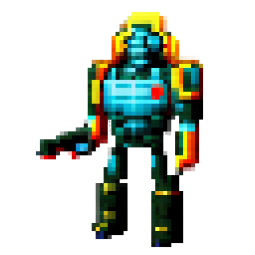 Space marine pixel character, laser rifle and futuristic helmet, galactic colors, full body, 64x64 pixel art size