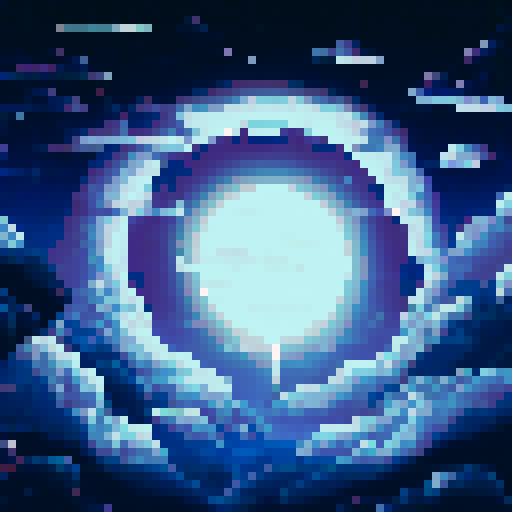 white, glowing, magical, electric orb floating in space, wide image, sRGB, pixel art, background, landscape