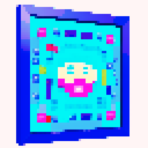 16-bit rectangular blueberry art frame, space portal inside, cute pixel art, vibrant colors, nostalgic feel