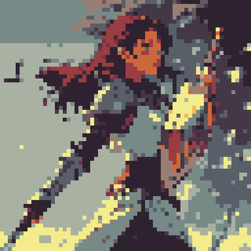 valiant knight, brown-haired, no helmet, wielding a sword and shield, shield embossed with a golden "V", oblique side view