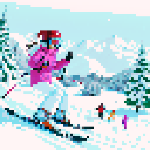 Snow-covered mountains, skiers gliding down slopes, ice skaters twirling on a frozen lake, snowboarders catching air in a halfpipe, snowflakes falling softly, cozy cabins nestled among tall pines, frosty breath in the air, snowshoers trekking through a winter wonderland, snowmobiles racing across a snowy landscape, colorful ski jackets and goggles