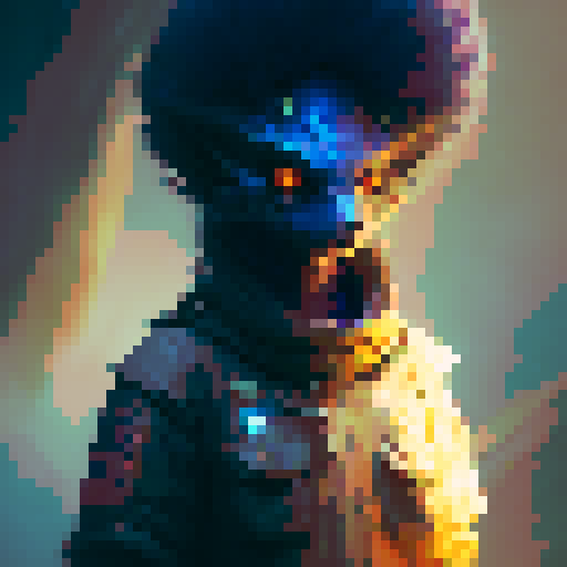 bold, fierce, yet slightly adorable humanoid creature with a semi-profile, featuring glowing eyes