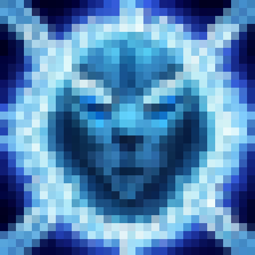 Frostbolt pierces through the frigid air, its icy tendrils shimmering with shades of blue and white, captured in a minimalist 32x32 skill art style.