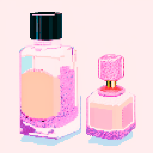 A nail tech and a client in a nail salon. Nail polish bottles pastel pink