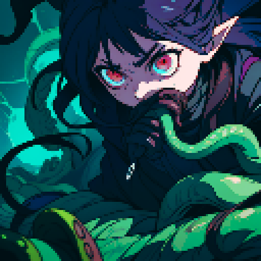 eldritch being, tentacles writhing, brain pulsating, many eyes staring, eyeballs bulging, sRGB pixel art
