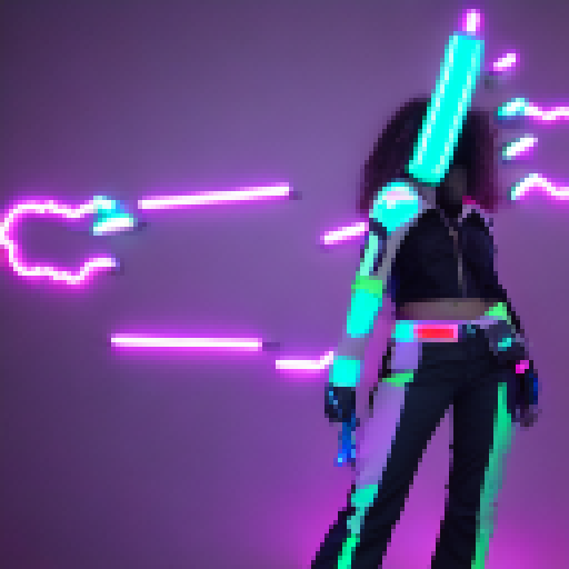 Jet from Rogue company, surrounded by neon lights, poised to strike with her sleek and stylish guns.