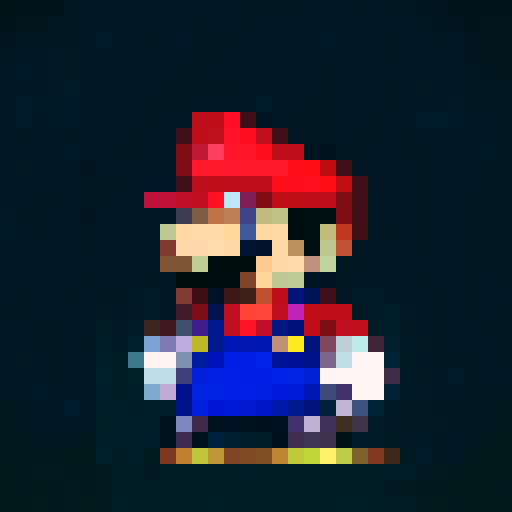 Cooking chef with a bushy moustache, wearing a chef hat and apron, holding a frying pan, against a vibrant background, in 32x32