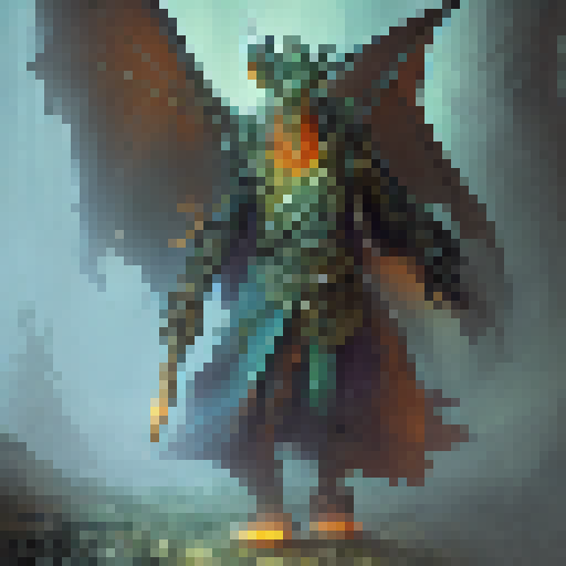 Fiery dragon, ancient spellbook, and glowing staff in hand, the warlock strides confidently through the misty forest, his robes billowing behind him in a classic fantasy RPG style.