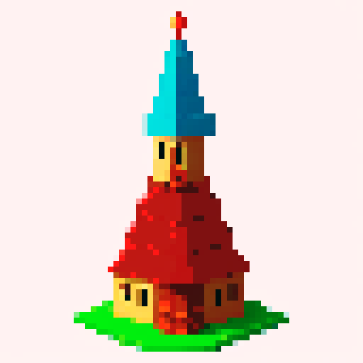 layered triangular red clay shingle tower top. Usable as an asset (clear, thick lines and a white background)