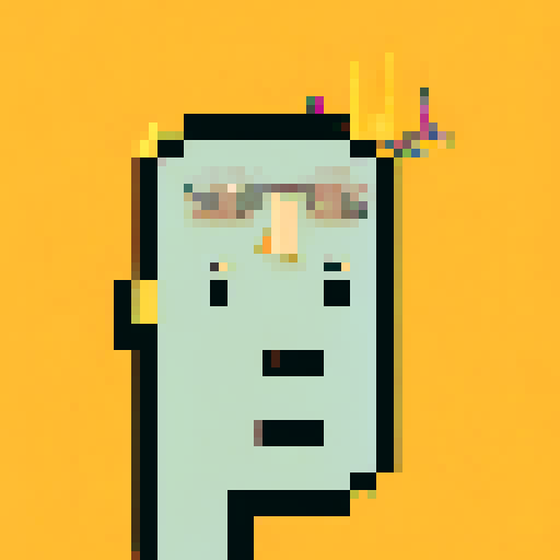 Cryptopunk character with vibrant neon hair, pixelated sunglasses, and a mischievous grin, set against a futuristic cityscape with pulsating holographic billboards and pixel art skyscrapers