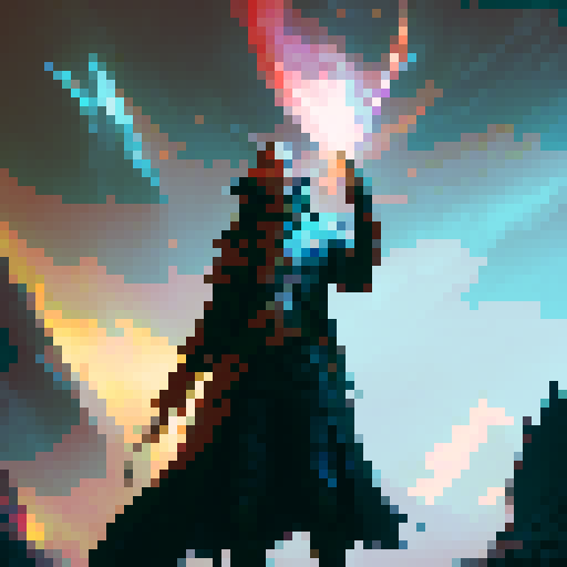 Red-robed wizard casting a lightning bolt amidst swirling fiery glyphs