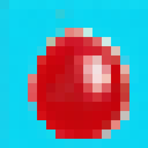 red, water-filled, spherical, balloon, bright, vibrant, glossy, reflective, game icon, 16x16, pixel art, close up, portrait