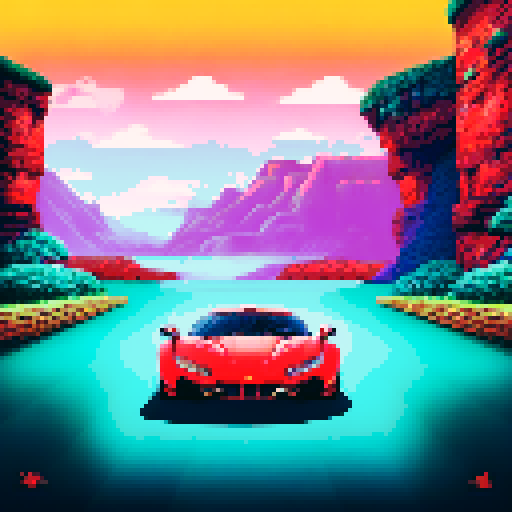 Photorealistic, centered Ferrari F8 in a three quarter view, right wheel in front, clean background, pixel art style with sRGB colors