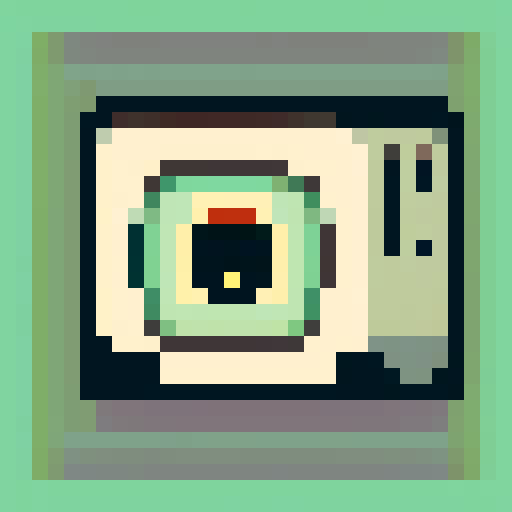 VHS tape in 8bit pixel style. Do not use too many pixels. Black tape with 4 colors on the label.