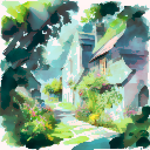 circular frame containing a beautiful landscape in watercolor style