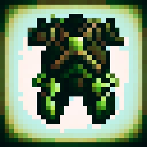 Vine-wrapped druid armor with earthy brown and vibrant green hues, featuring intricate leaf patterns and a minimalist, pixelated design perfect for a 32x32 game asset