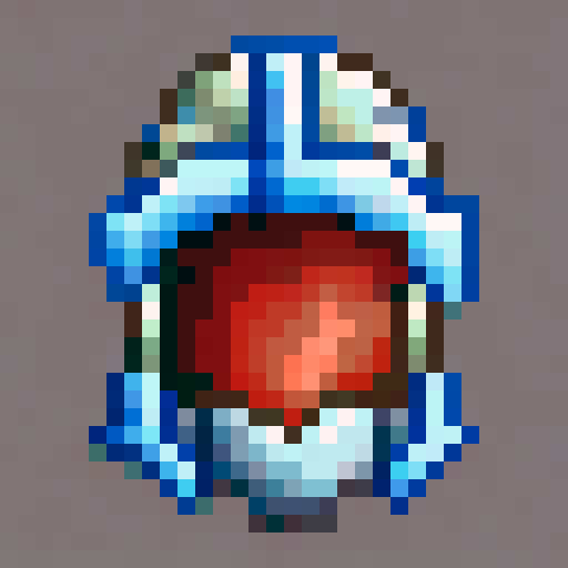 Icy blue and silver frost mage helmet adorned with a menacing pointy crown, rendered in crisp 32x32 pixel art as a game asset