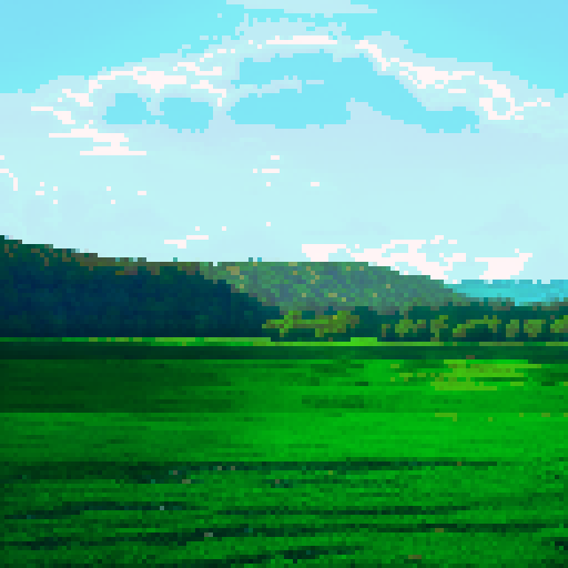 A lush, verdant expanse unfolds beneath a serene sky, showcasing a sprawling canvas of vibrant greenery. Towering trees stand sentinel in the farthest reaches, their canopies weaving a tapestry of rich hues against the horizon. This picturesque scene captures the essence of a tranquil landscape, where the play of light and shadow enhances the intricate details of each leaf and branch, inviting the viewer to immerse themselves in the depth and beauty of nature.