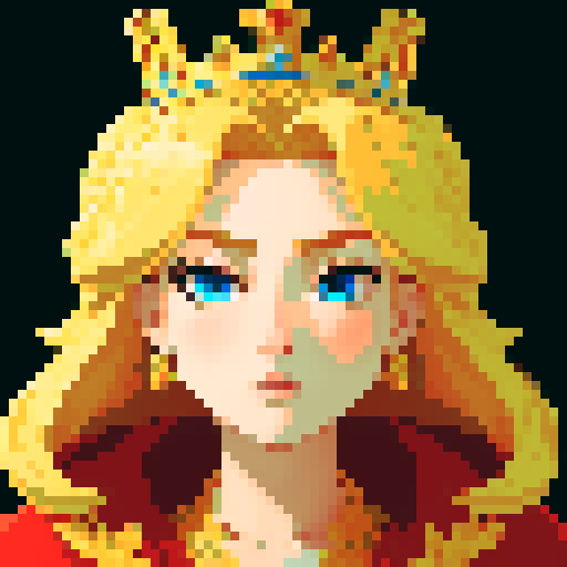 king, regal, crown, majestic, stoic expression, sharp features, royal robe, intricate embroidery, game icon, sRGB, skill art, close up, portrait, blonde