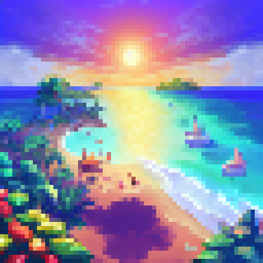 A beach with palm trees in the Caribean, looking out to the ocean at night, seen from ground level, night time, stars in the sky, pixel art, in the style of Monkey Island 2 background art