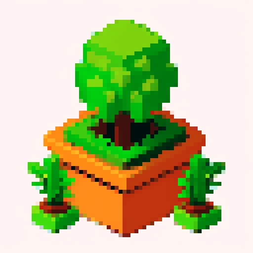 an isometric view of a topiary plant in a terracotta pot
