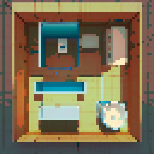 top-down view of a simple washroom with ONE toilet and ONE sink